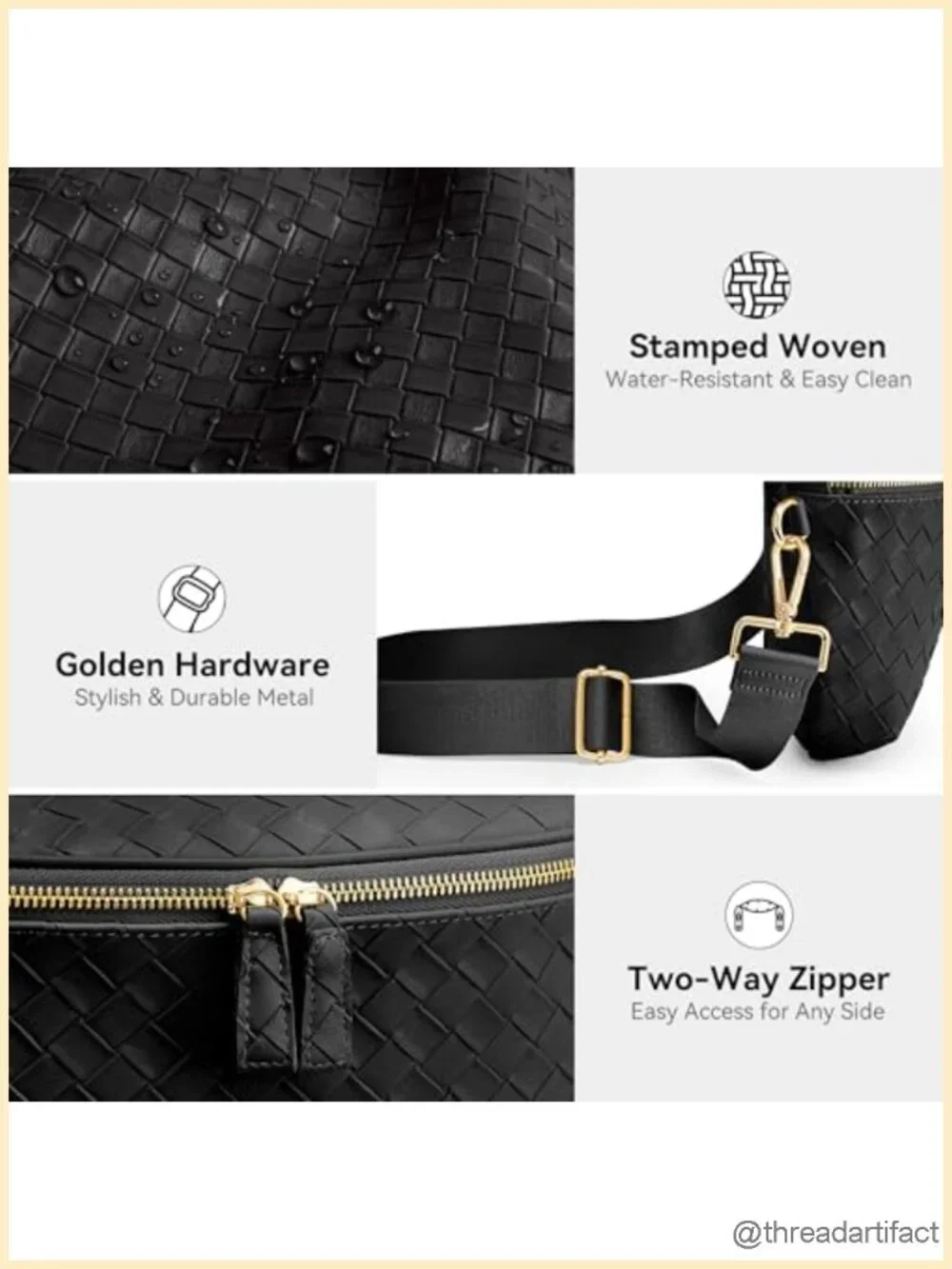 Faux Leather Woven Crossbody Bag with Adjustable Strap Travel Fanny Pack